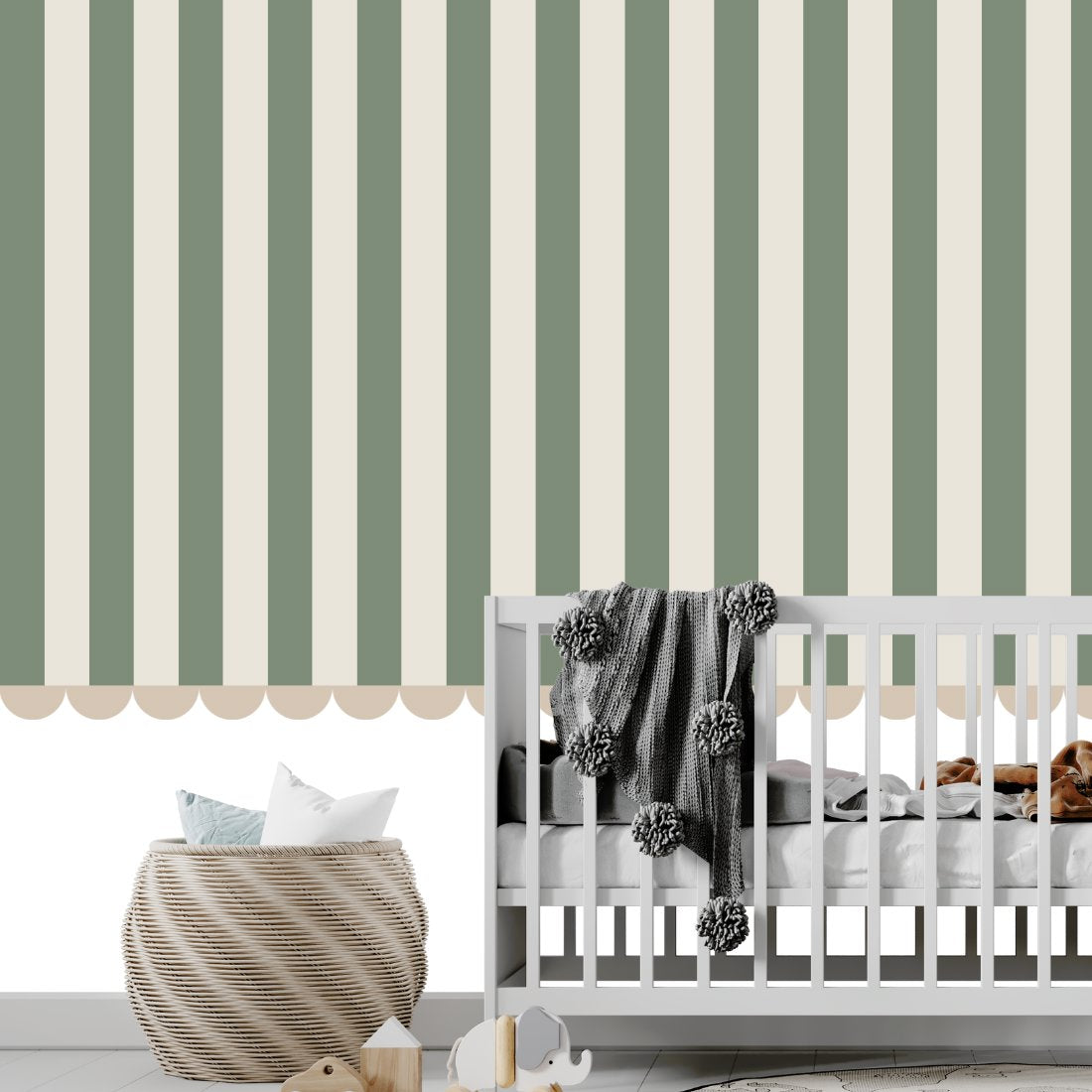 Papier Peint Rayure <br/> Vert Olive