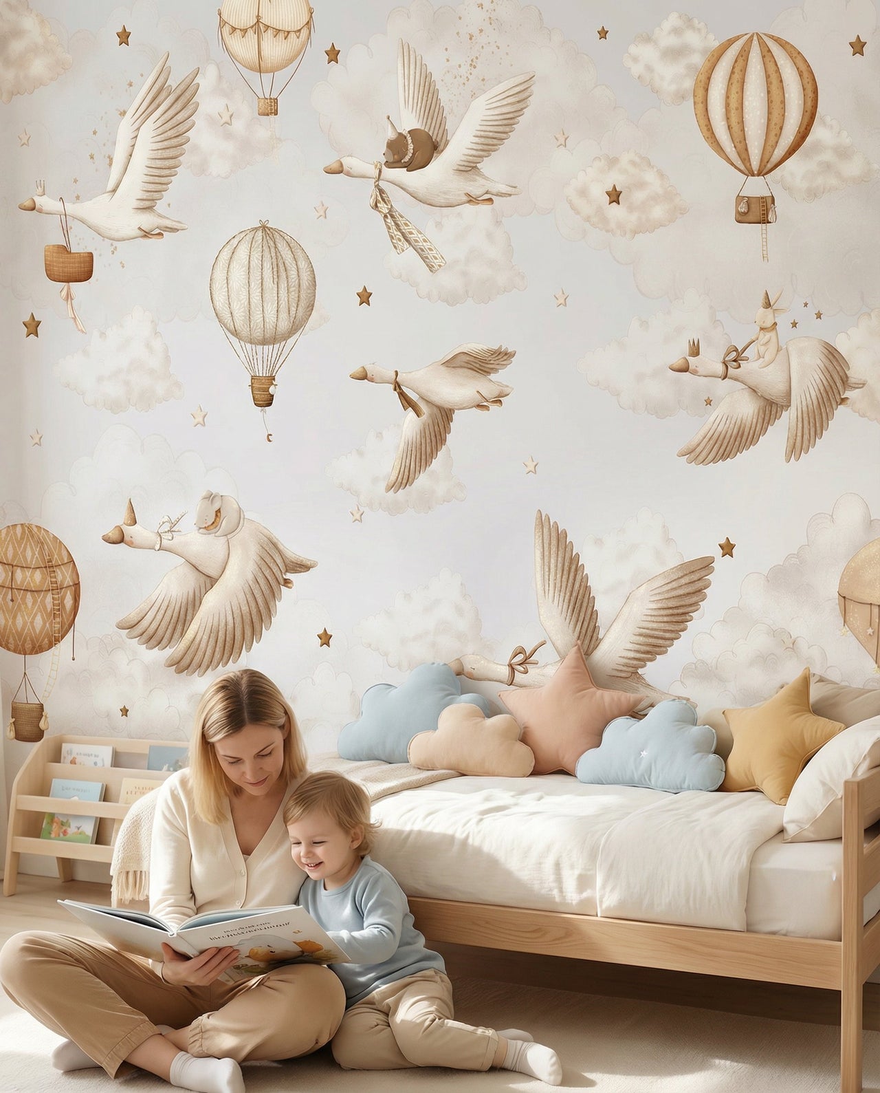 Papier Peint Oiseaux <br/> Oies et Montgolfières