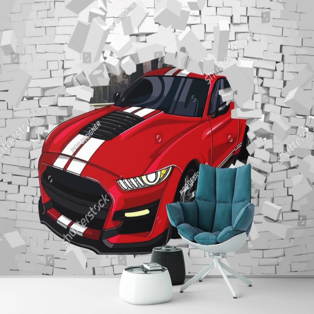 Papier Peint Voiture <br/> Rouge et Brique