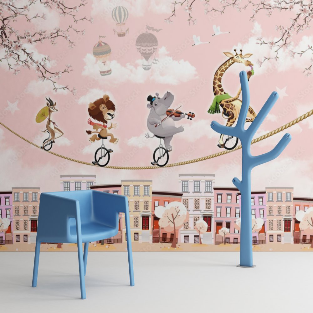 Papier Peint Animaux <br/> Girafe Volante Rose