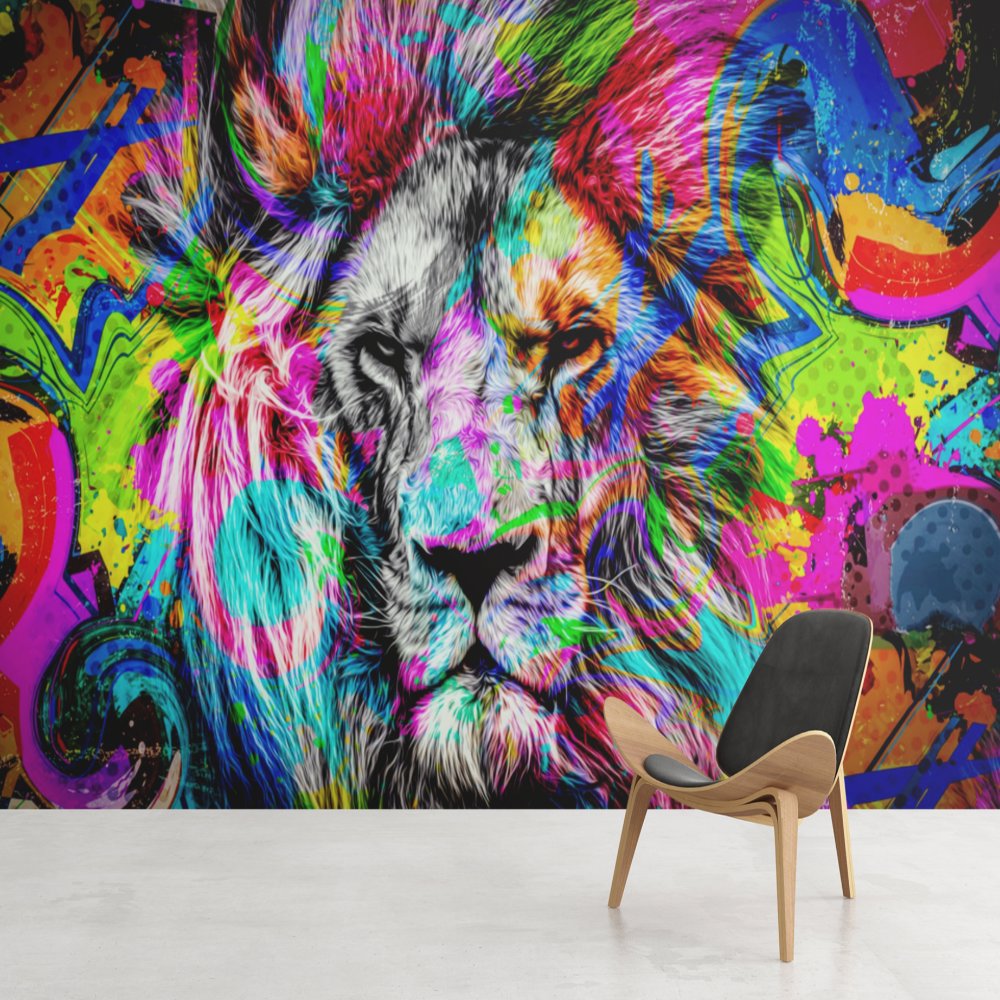 Papier Peint Graffiti <br/> Lion Crinière Royale