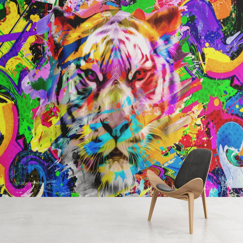 Papier Peint Graffiti <br/> Tigre Thème Coloré