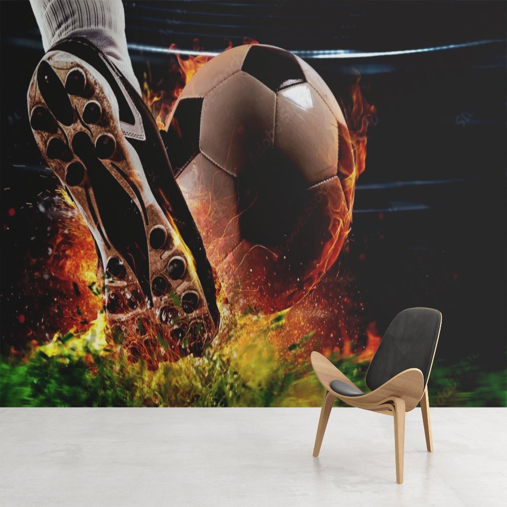 Papier Peint Foot <br/> Tir de Feu