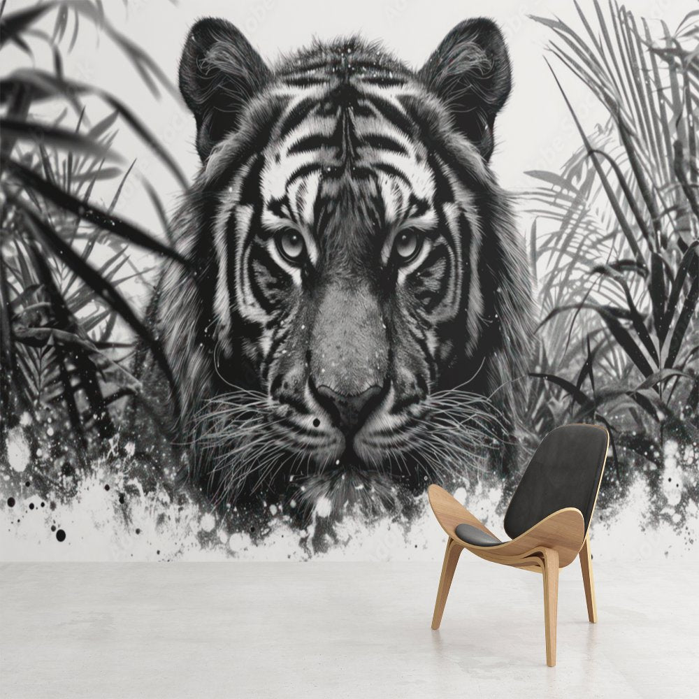 Papier Peint Noir et Blanc <br/> Tigre Jungle
