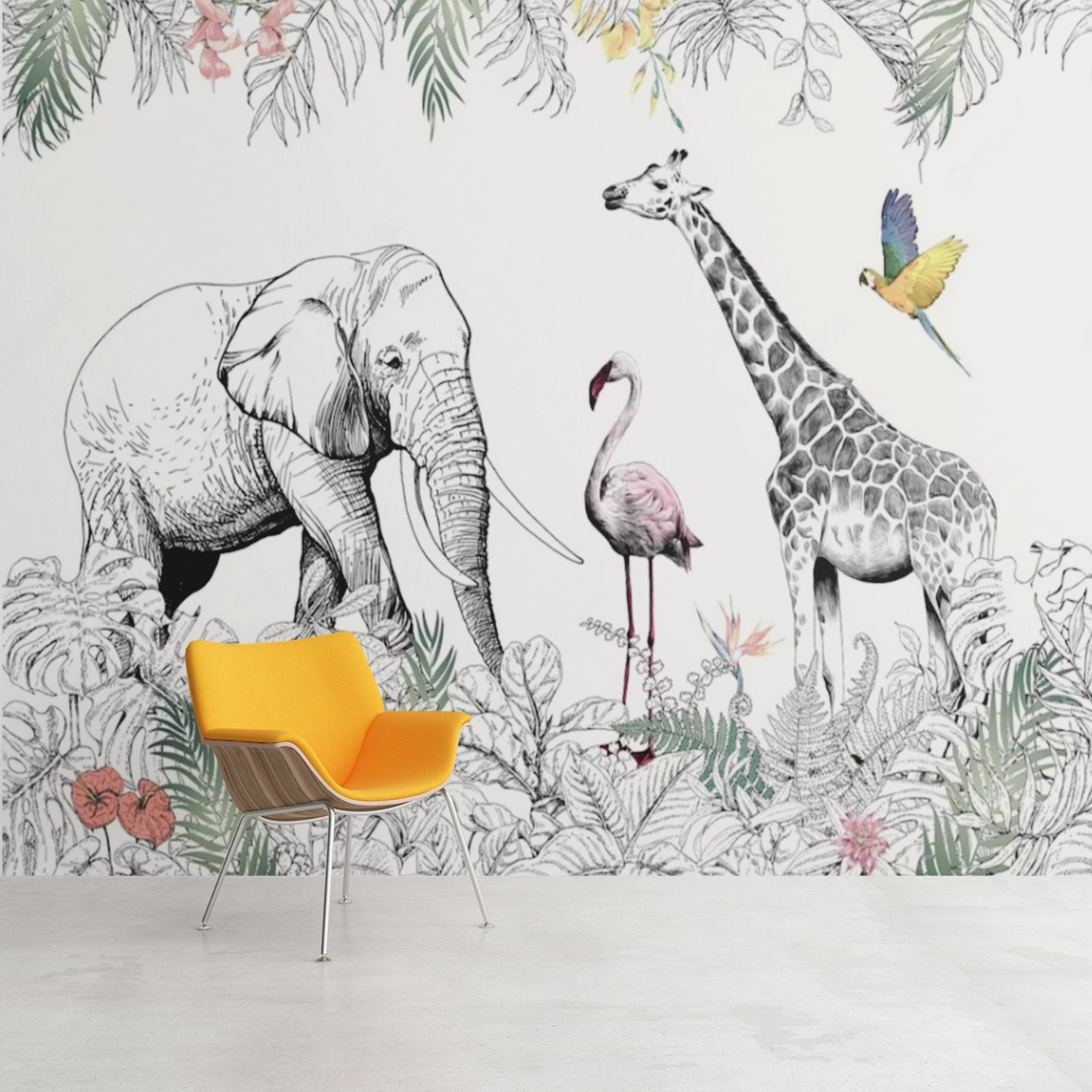 Papier Peint Animaux <br/> Touche de couleur Jungle