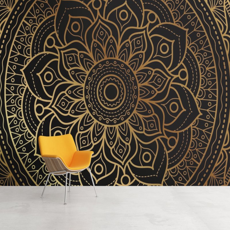 Papier Peint Ado Classique <br/> Mandala Noir et Or