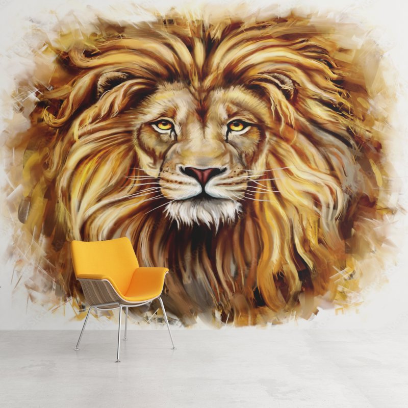 Papier Peint Ado Classique <br/> Lion 3D et Or