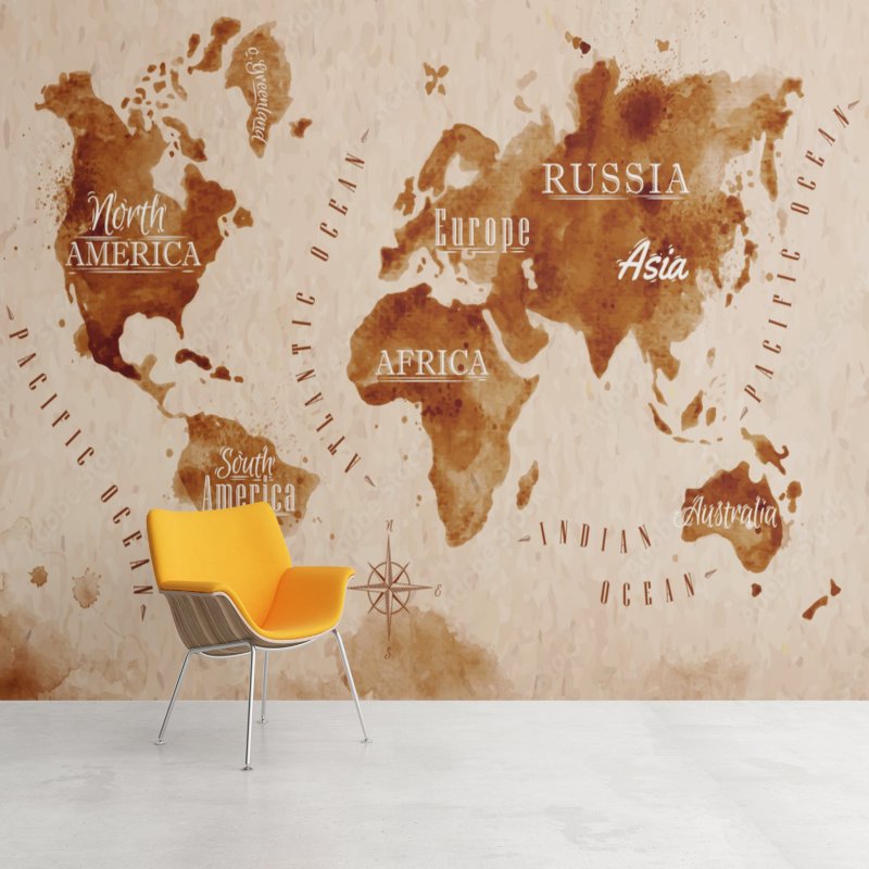 Papier Peint Voyage <br/> Aquarelle Marron