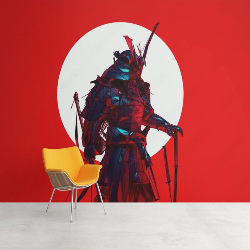 Papier Peint Japonais <br/> Guerrier Rouge