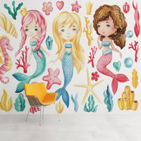 Thumbnail for Papier Peint Princesse <br/> Trio Sirènes et Coquillages