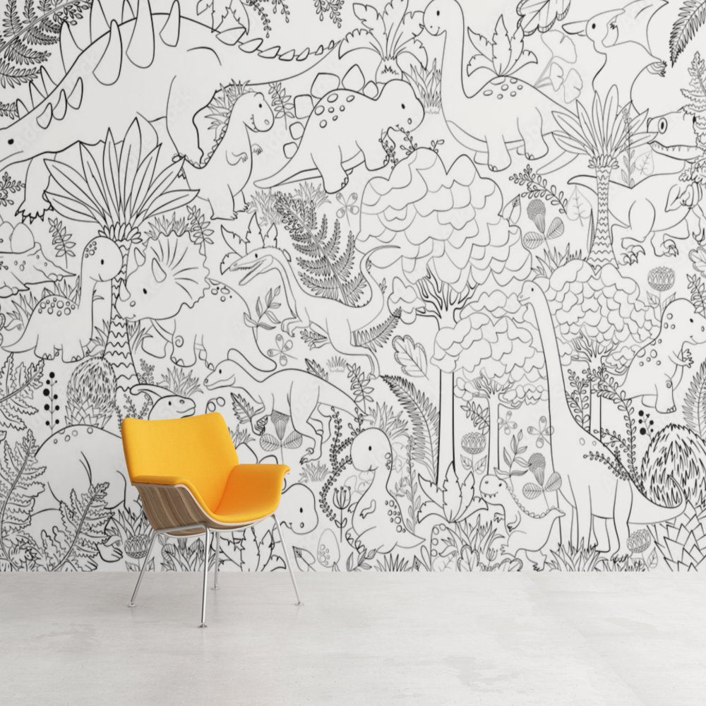 Papier Peint Dinosaure <br/> Affiche Noir et Blanc