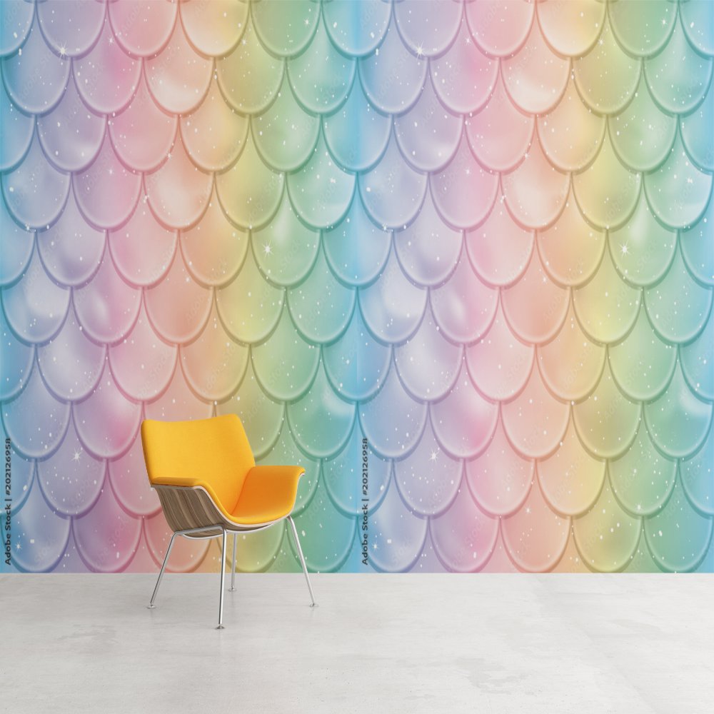 Papier Peint Fille Classique <br/> Ecaille Sirène Arc-en-Ciel