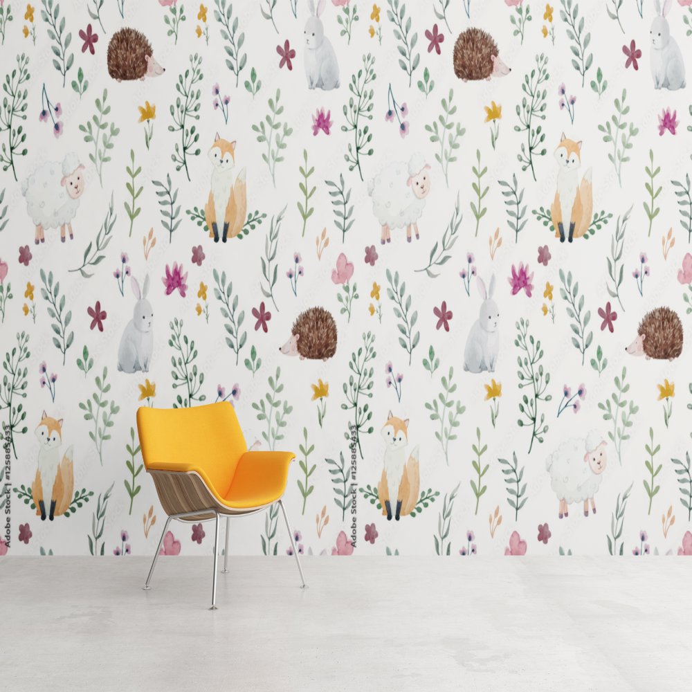 Papier Peint Bébé Classique <br/> Motif Doux avec Animaux