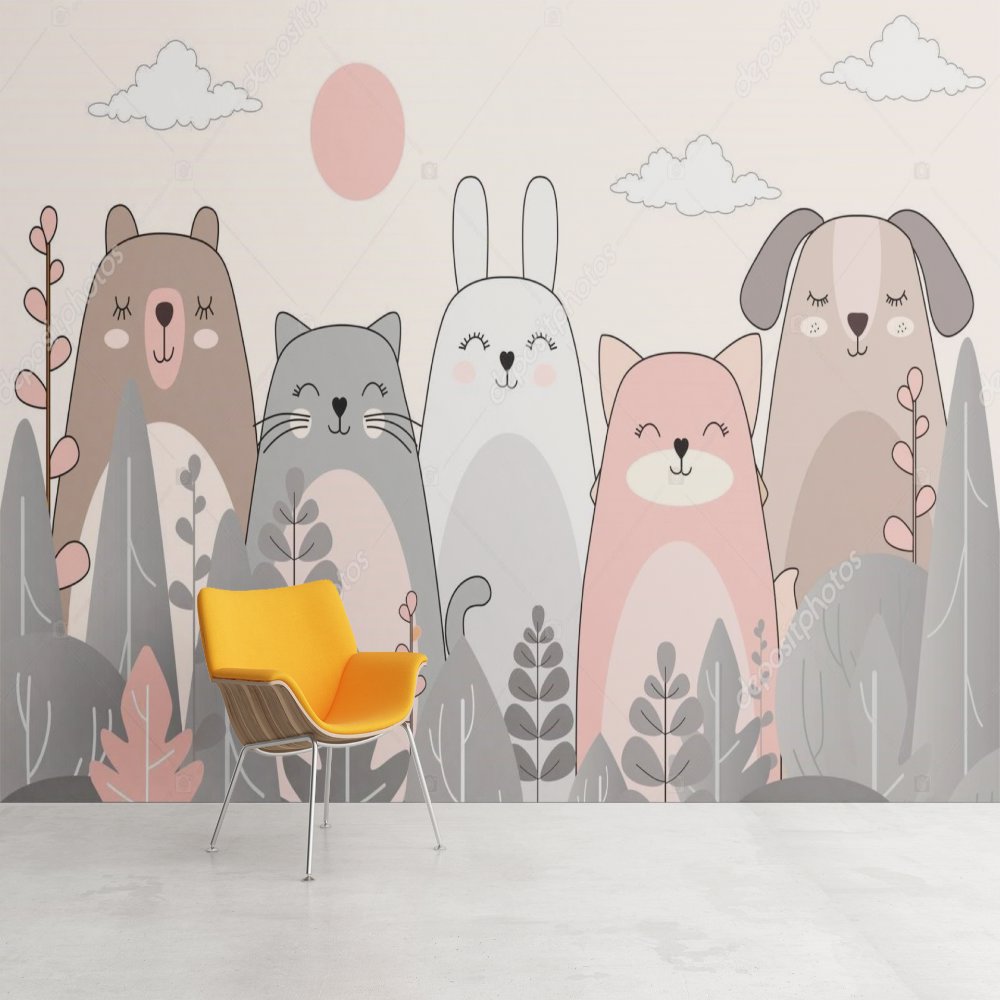 Papier Peint Fille Classique <br/> Animaux Copains et Douceur