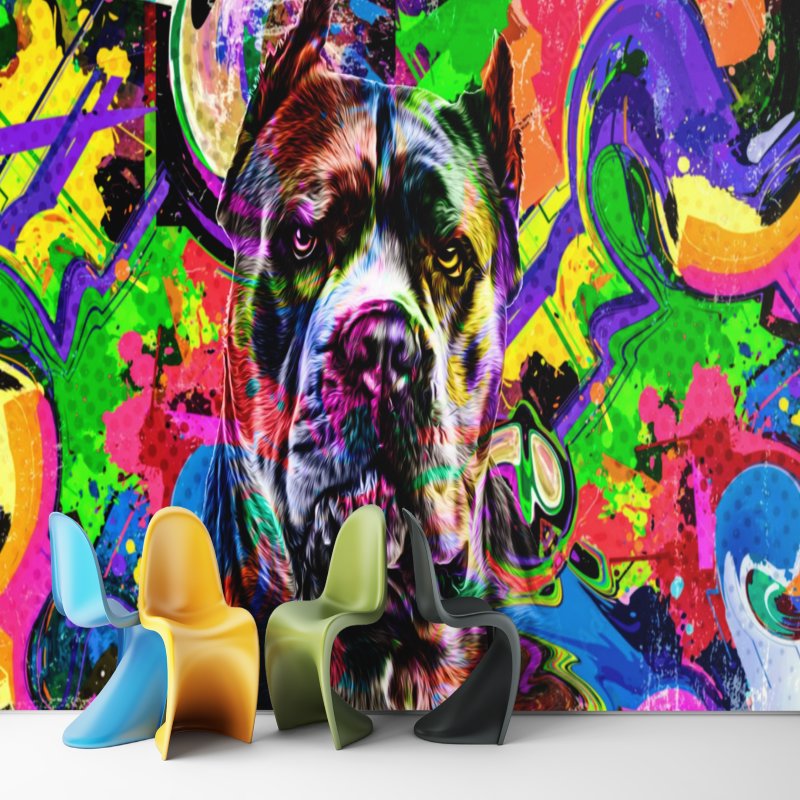 Papier Peint Graffiti <br/> Pitbull Noir