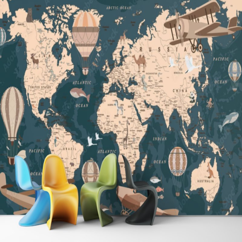 Papier Peint Carte du Monde <br/> Planisphère Blue World