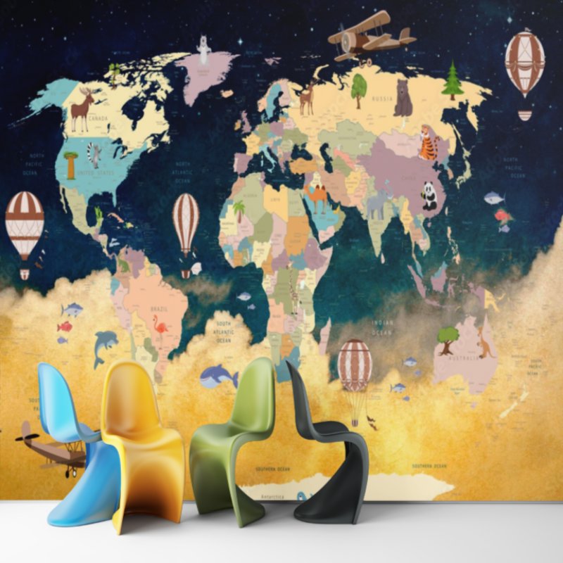 Papier Peint Carte du Monde <br/> Mappemonde Nuit