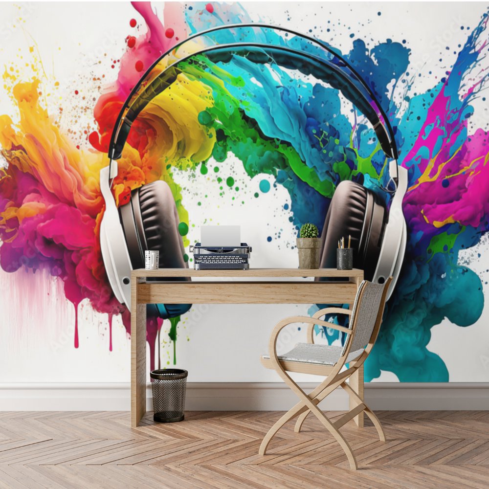 Papier Peint Musique <br/> Casque et Folie en Couleur
