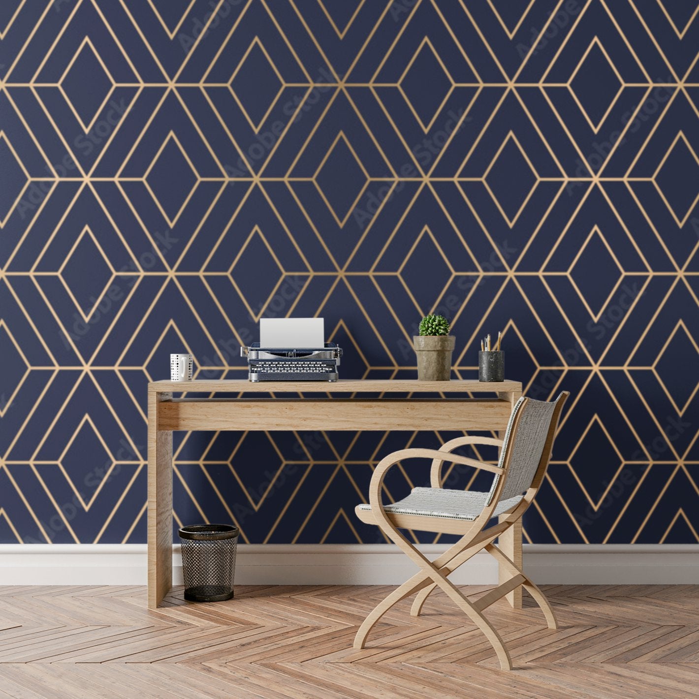 Papier Peint Art Deco Bleu Et Or