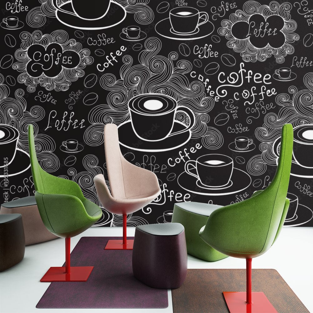 Papier Peint Restaurant <br/> Cafétaria Noir et Blanc