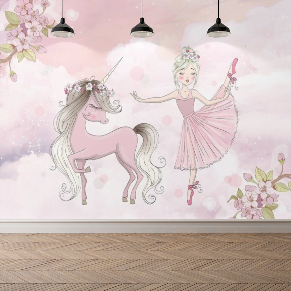 Papier Peint Licorne <br/> Ballerine Rose
