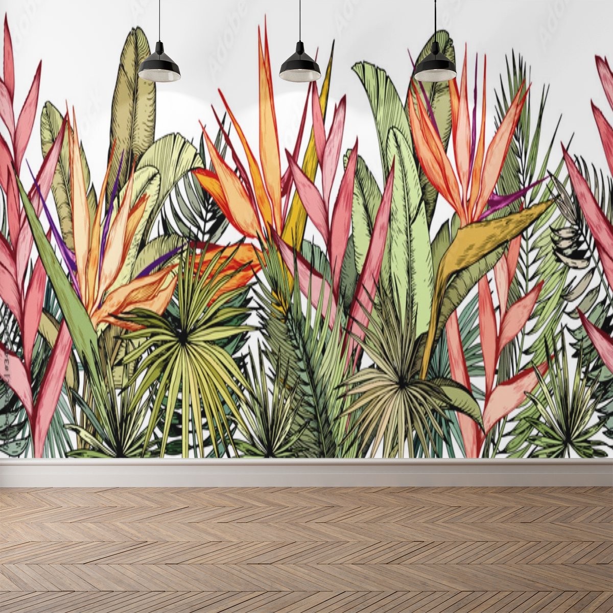 Papier Peint Tropical <br/> Oiseau de Paradis Coloré