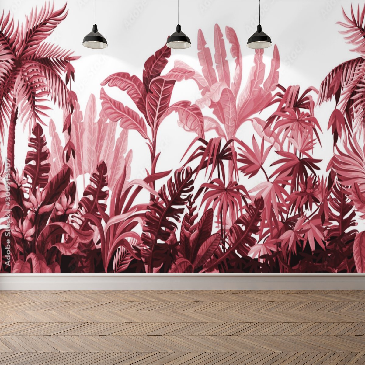 Papier Peint Tropical <br/> Végétal Rouge