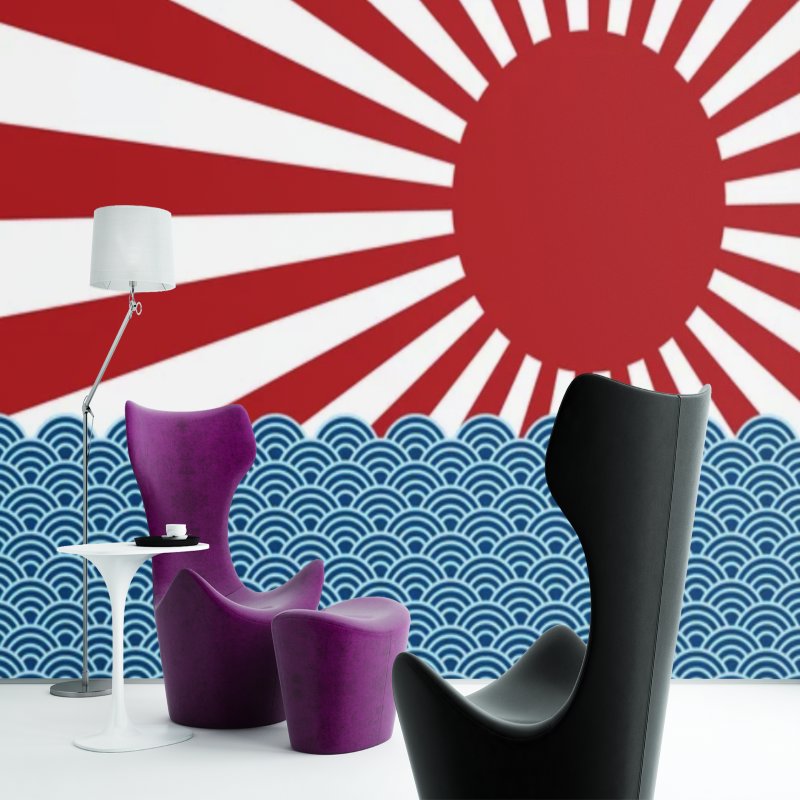 Papier Peint Japonais <br/> Motif Soleil et Vague