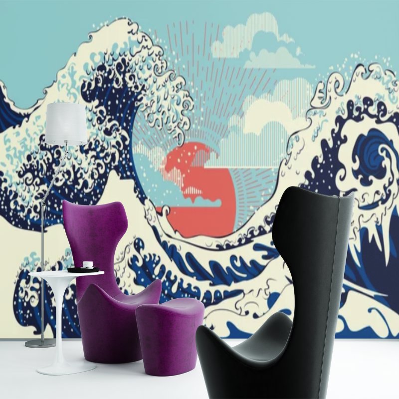 Papier Peint Japonais <br/> Vague et Soleil