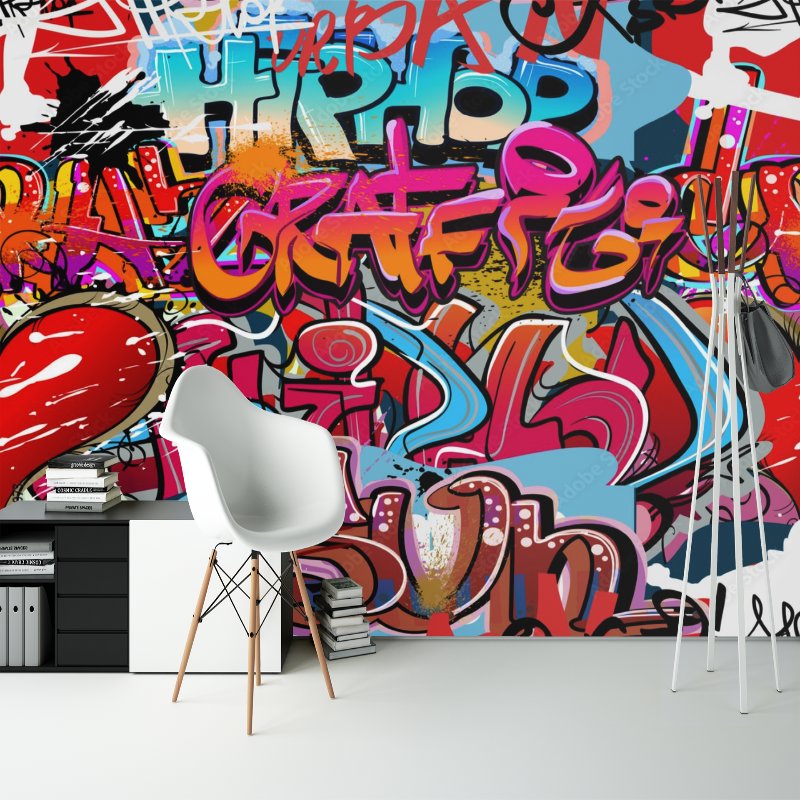 Papier Peint Graffiti <br/> Multicolore Design