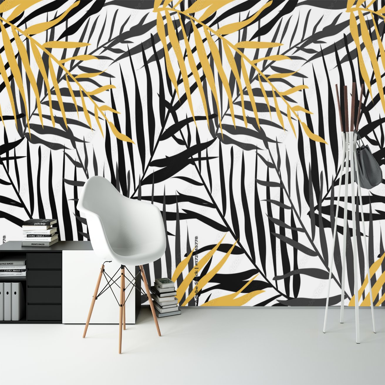 Papier Peint Tropical <br/> Feuillages Noir et Or