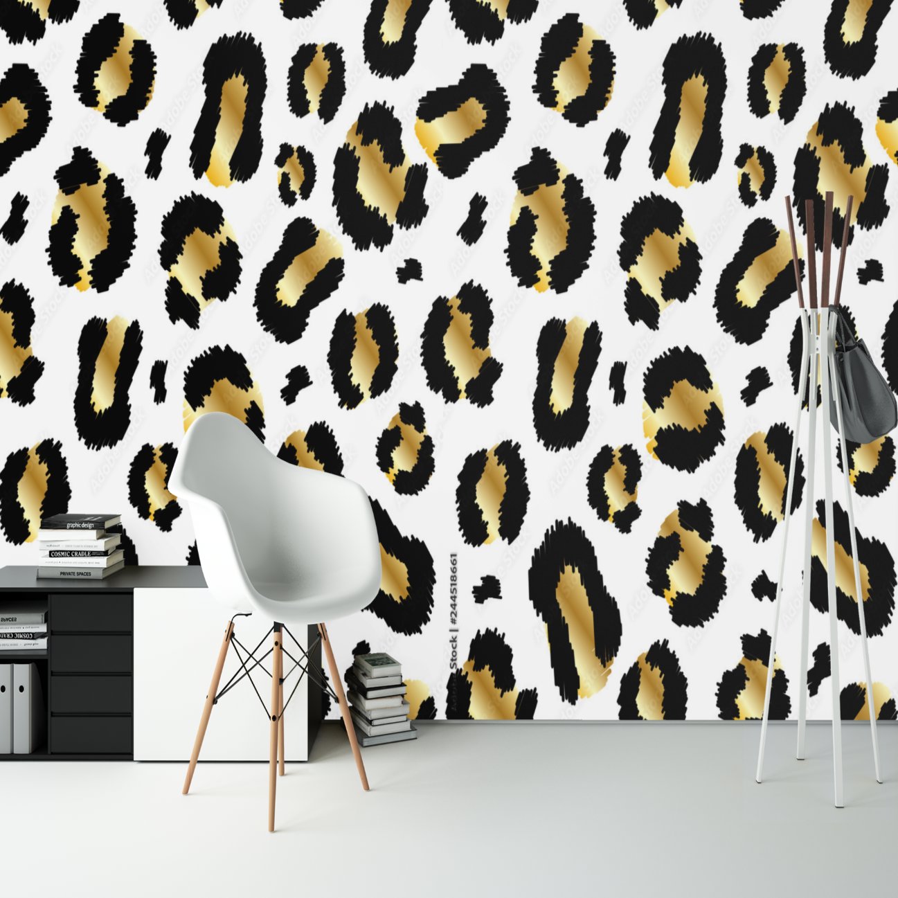 Papier Peint Ado Classique <br/> Peau de Léopard Noir et Blanc