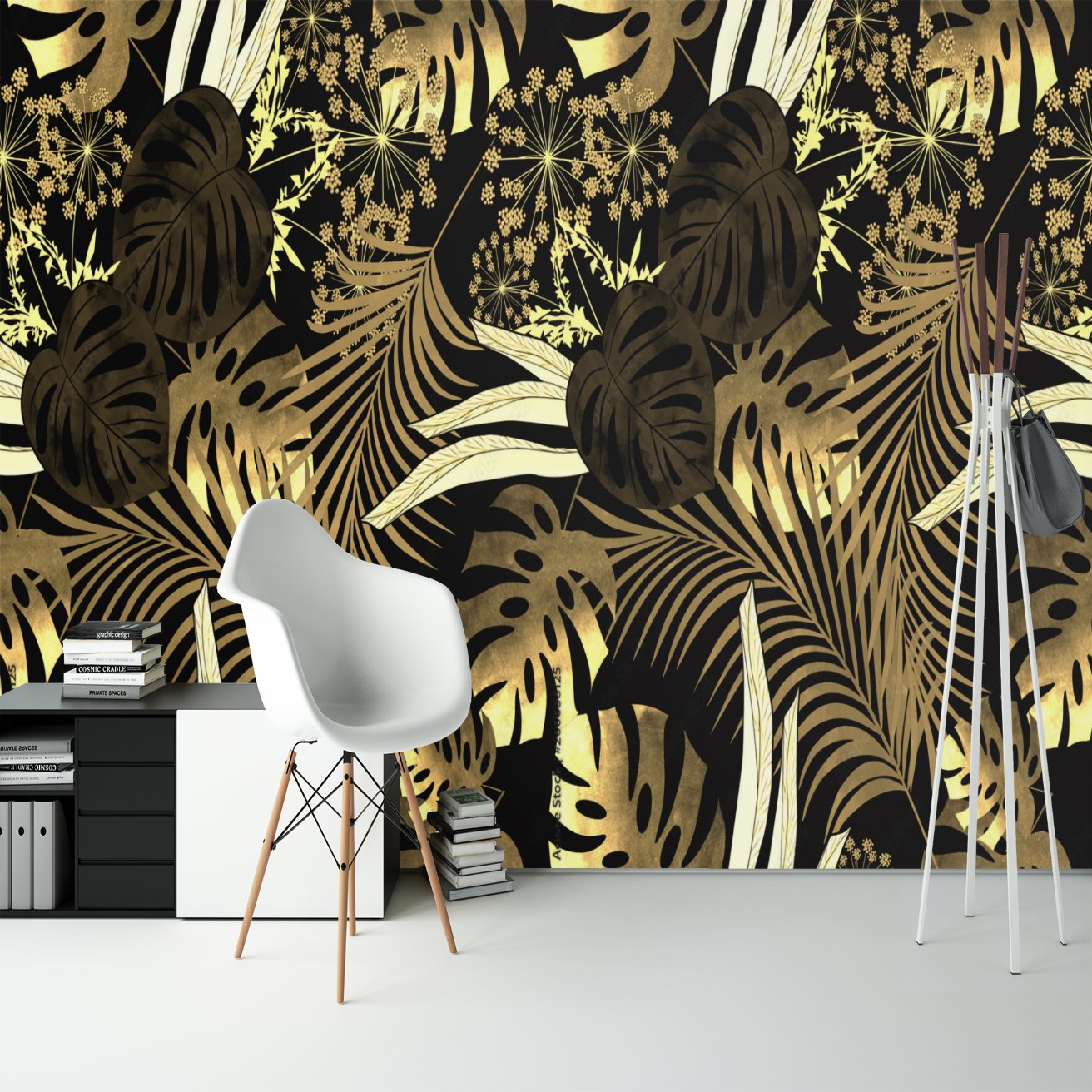 Papier Peint Tropical <br/> Feuillage Or et Dorure