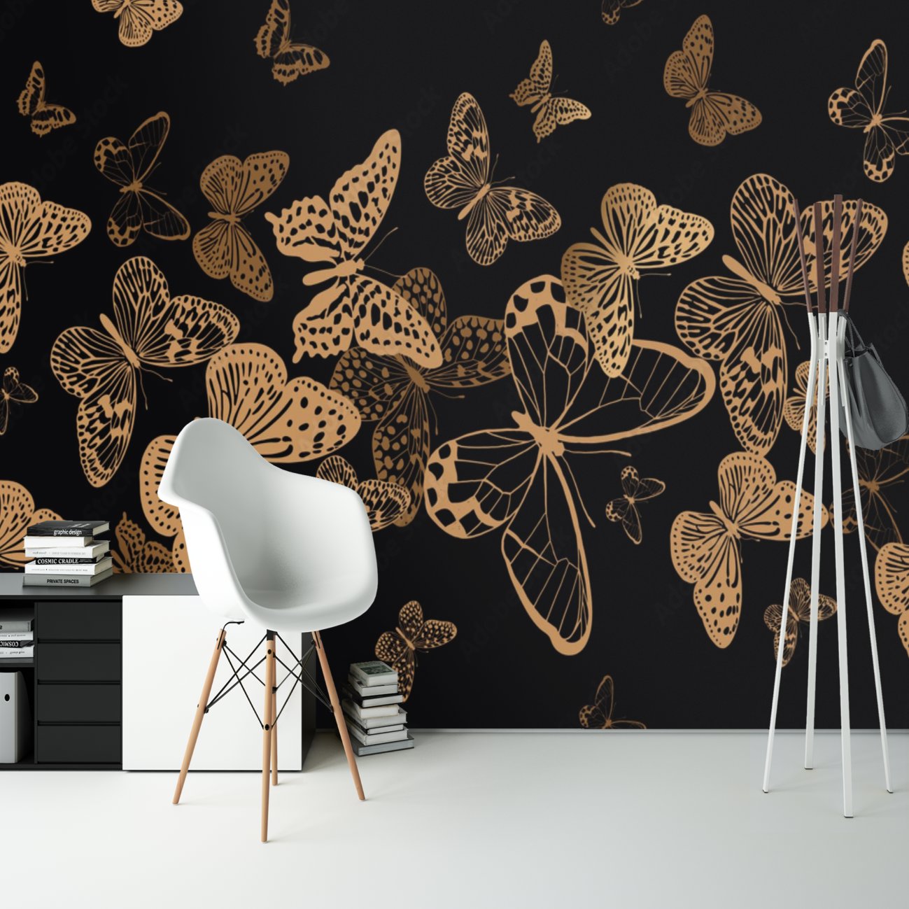 Papier Peint Ado Classique <br/> Papillon Noir et Doré