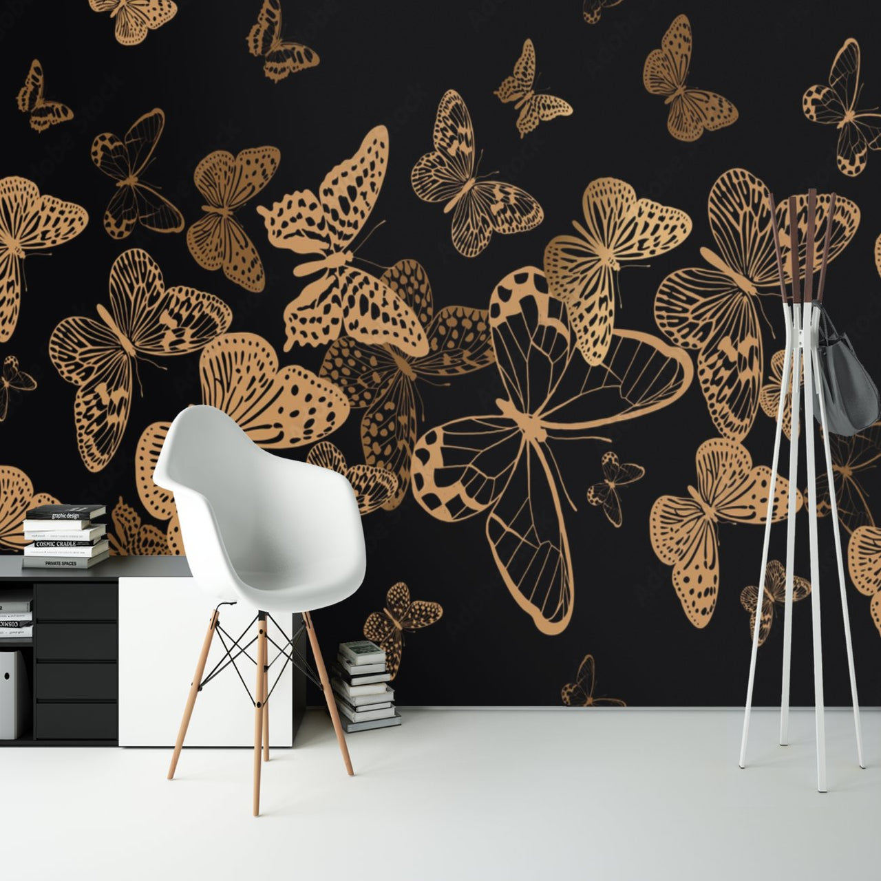 Papier Peint Ado Classique <br/> Papillon Noir et Doré