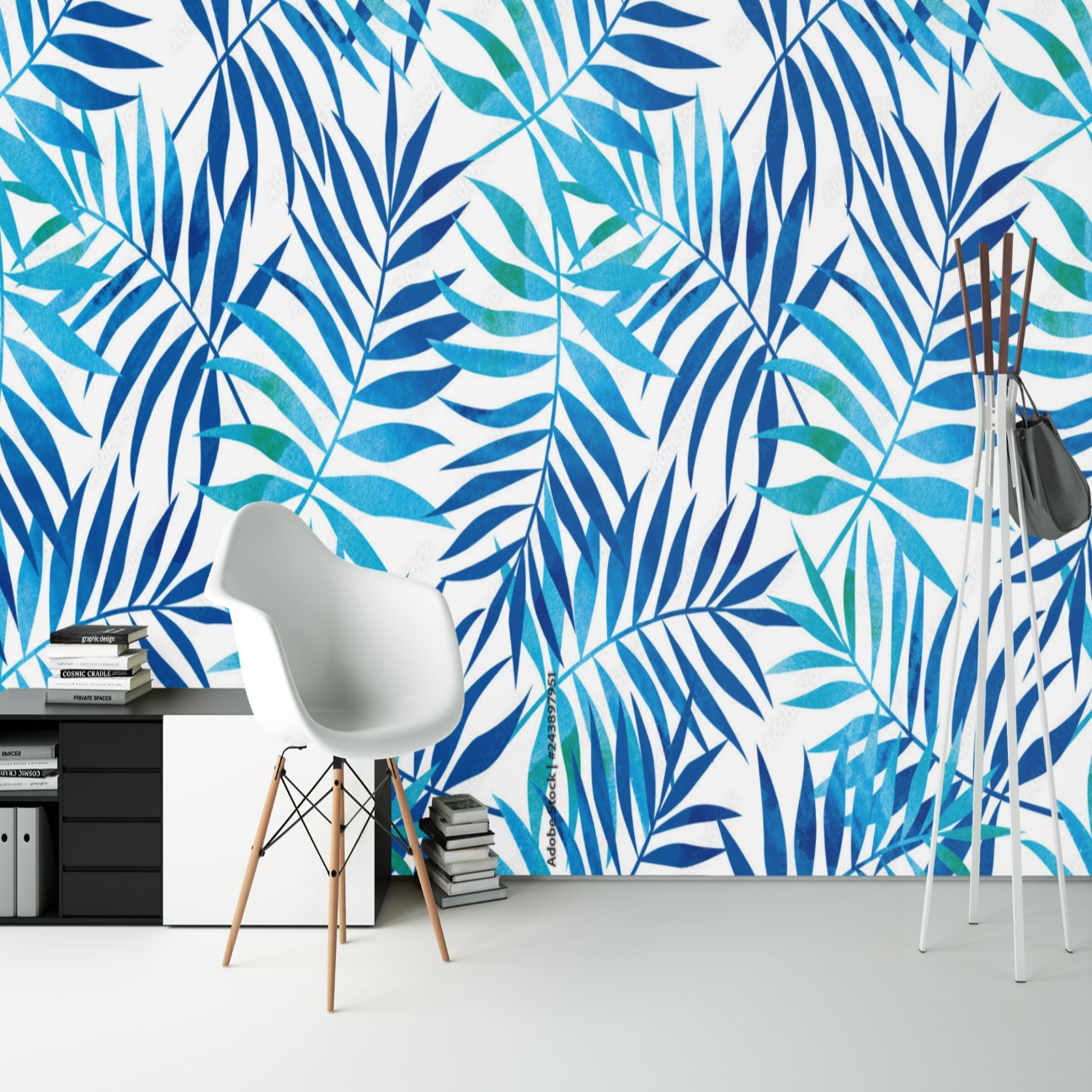 Papier Peint Tropical <br/> Feuille Bleue