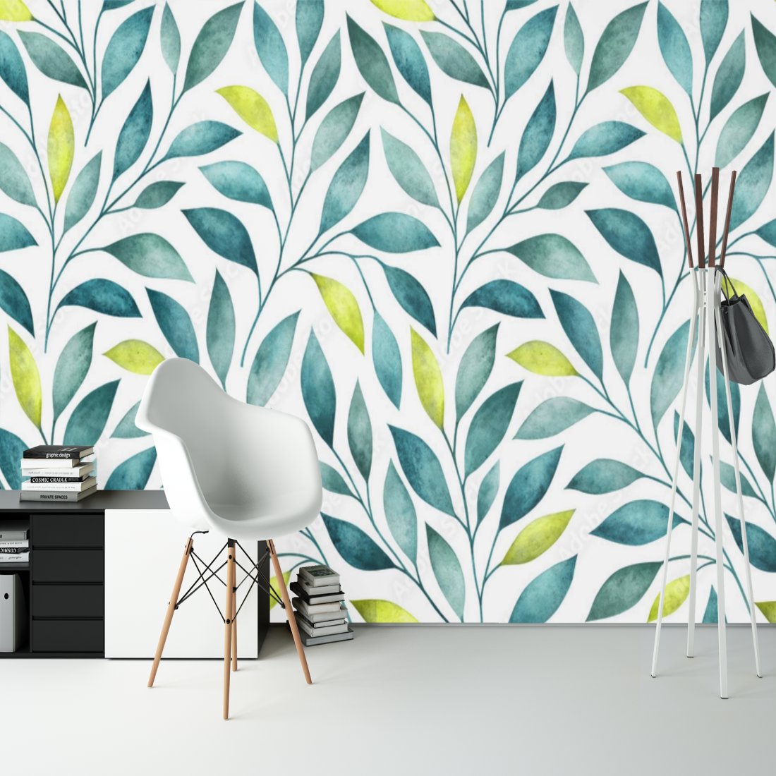 Papier Peint Tropical <br/> Feuille Verte et Jaune