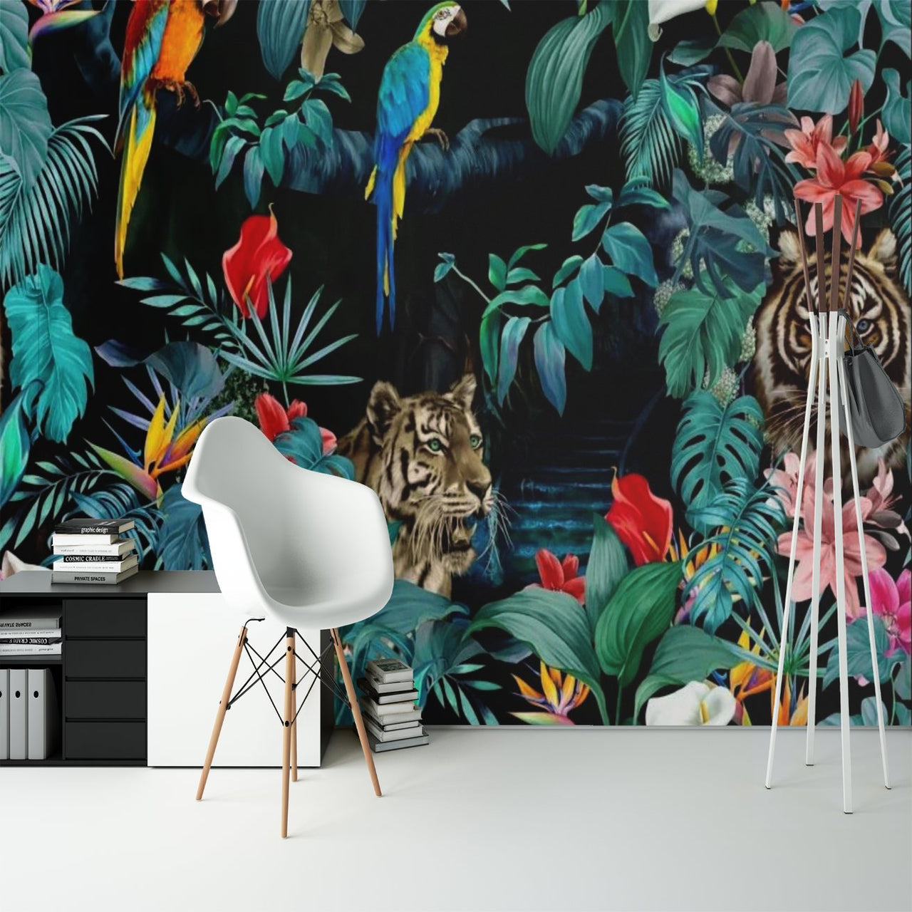 Papier Peint Tropical <br/> Jungle Coloré et Tigre