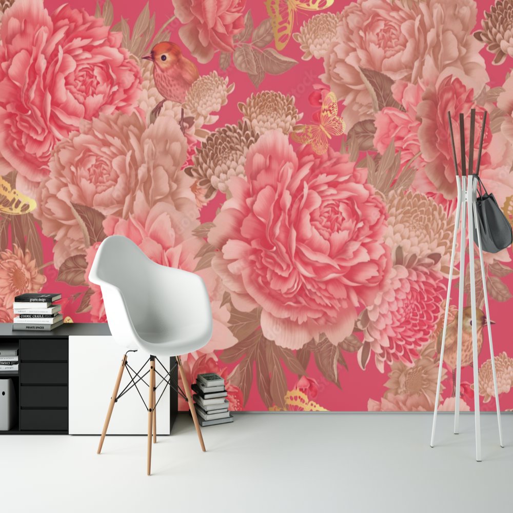 Papier Peint Fleur <br/> Bohême et Oiseau