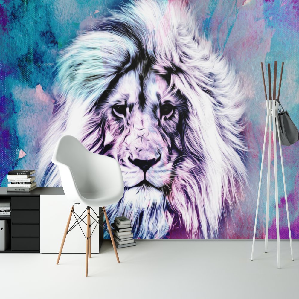 Papier Peint Ado Classique <br/> Lion Lumineux Bleu
