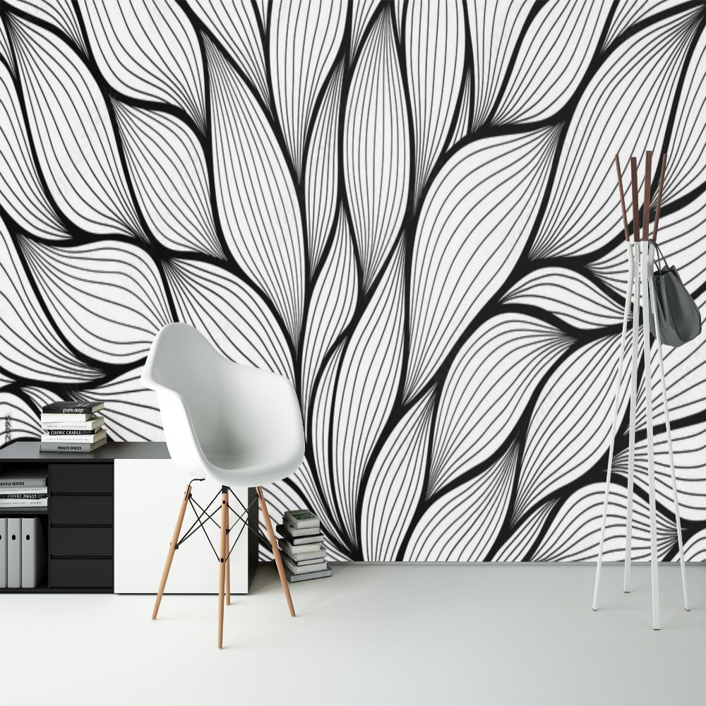 Papier Peint Noir et Blanc <br/> Tropical Abstrait