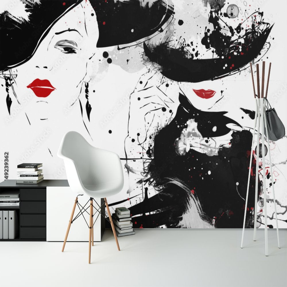 Papier Peint Ado Classique <br/> Femme et Chapeau