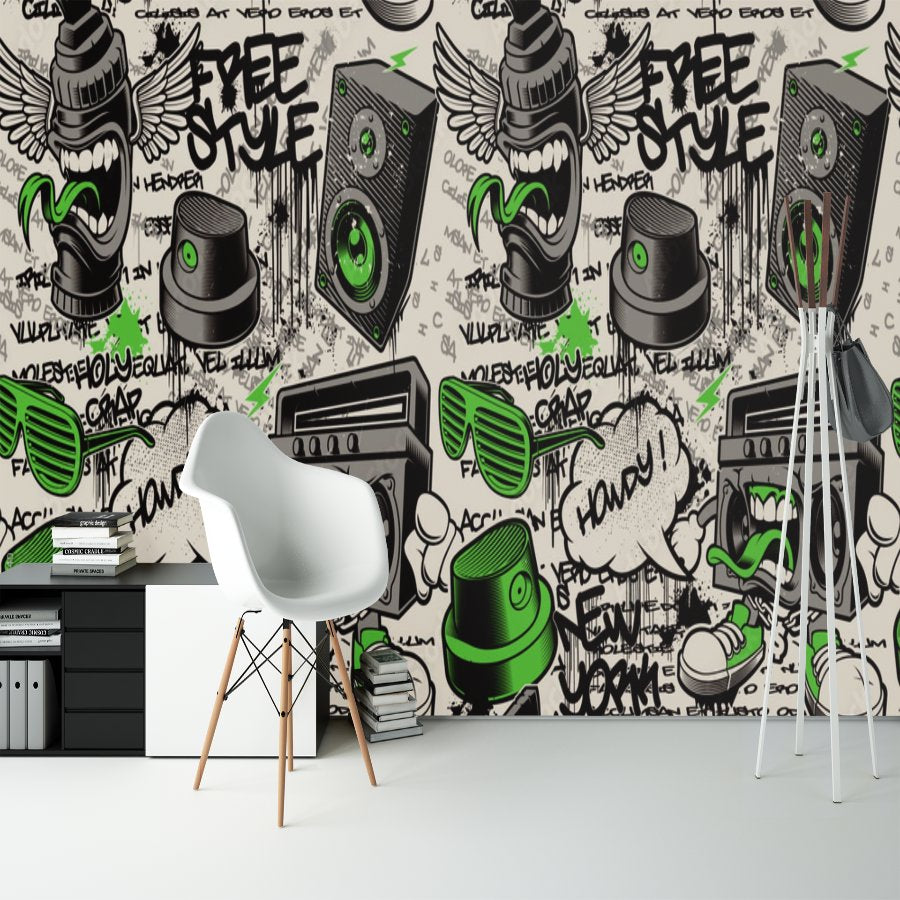 Papier Peint Graffiti <br/> Free Style Noir