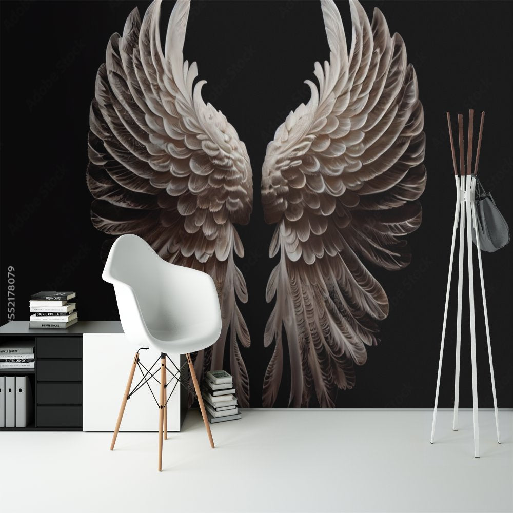 Papier Peint Noir et Blanc <br/> Plume Ange 3D