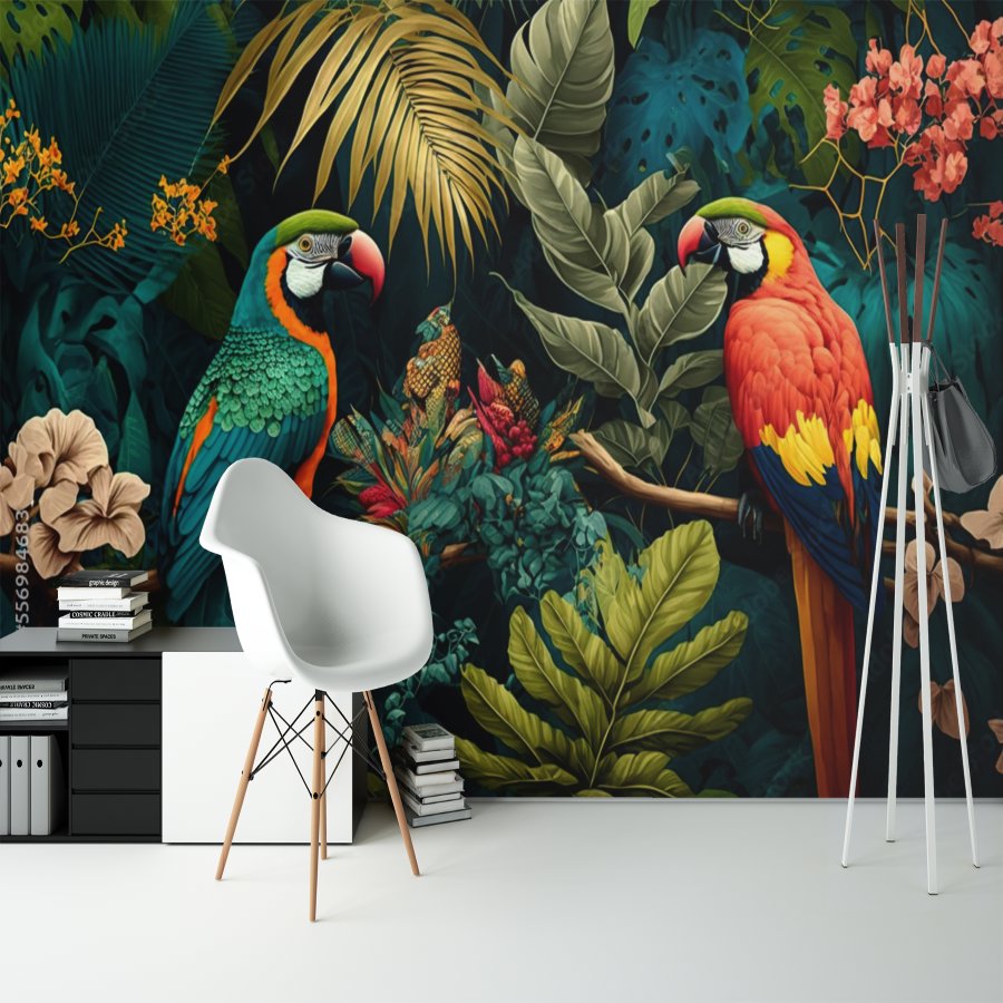 Papier Peint Design Salon <br> Deux Perroquets