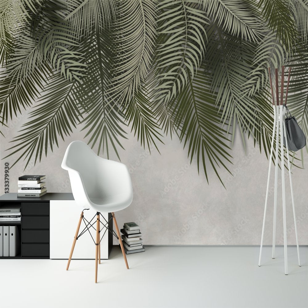 Papier Peint Tropical <br/> Ambiance Vert et Gris