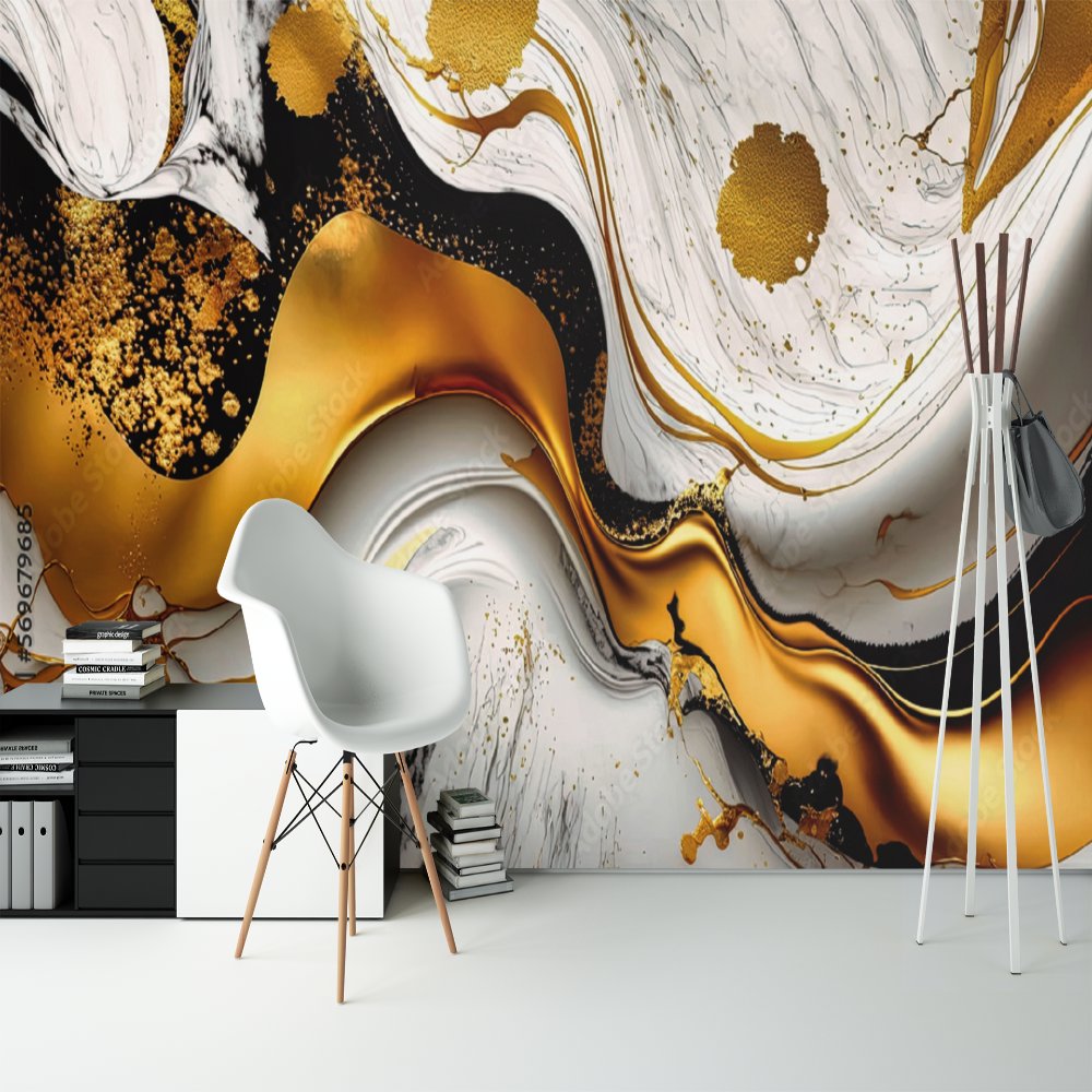 Papier Peint Marbre <br/> Blanc et Or Prestigieux