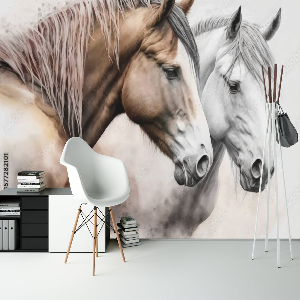 Papier Peint Ado Classique <br/> Couple Chevaux