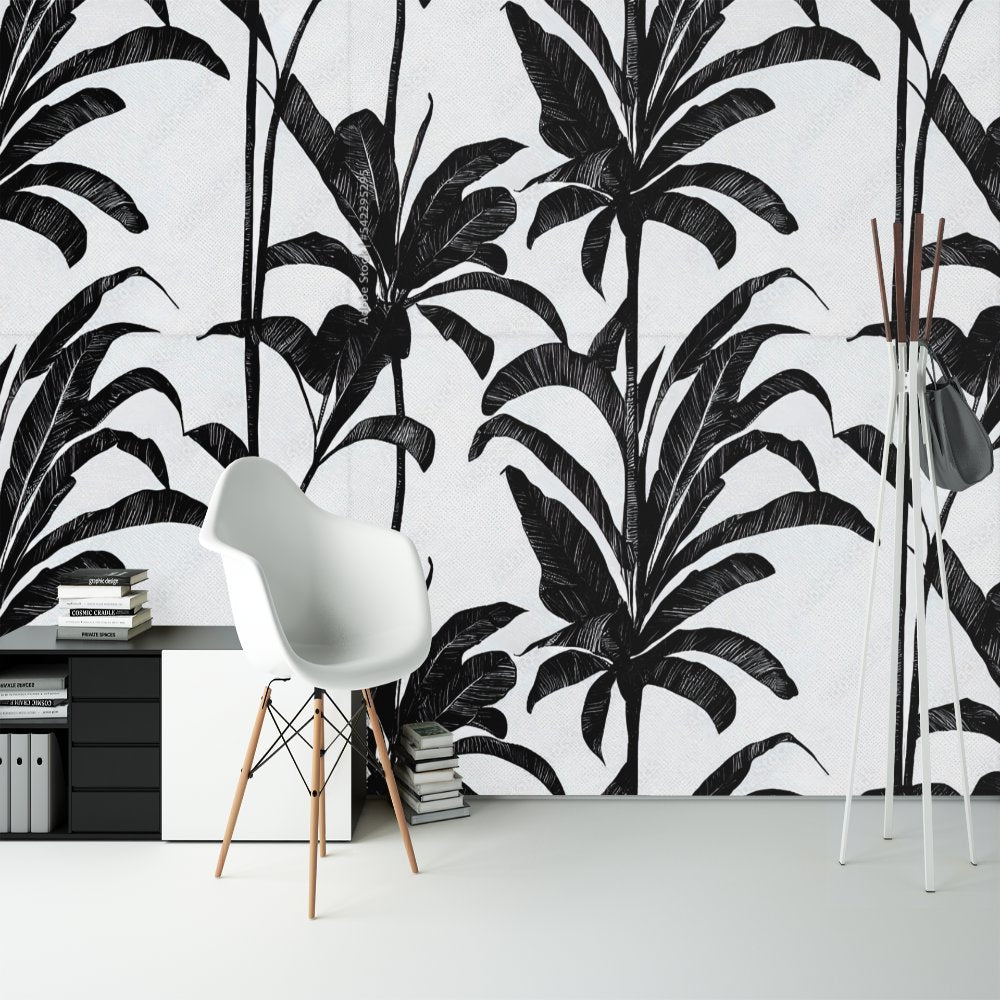 Papier Peint Noir et Blanc <br/> Bananier