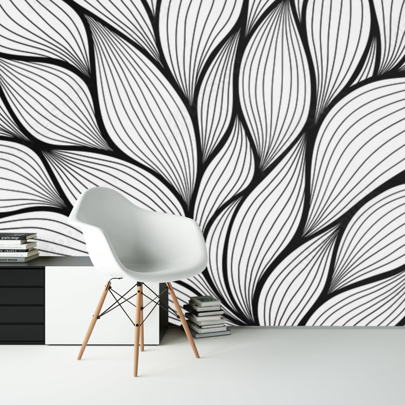 Papier Peint Noir et Blanc <br/> Tropical Abstrait